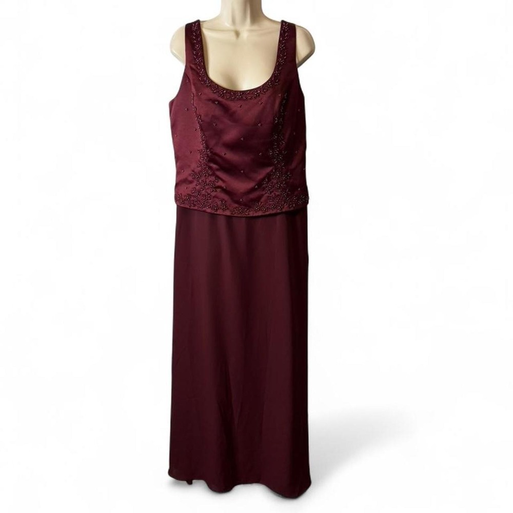 Vintage Michaelangelo  Burgundy Beaded Lace Up Corset Back Gown, Women's Size 16